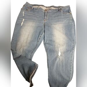 Woman Within Blue Denim Distressed Jeans. (Size 28)